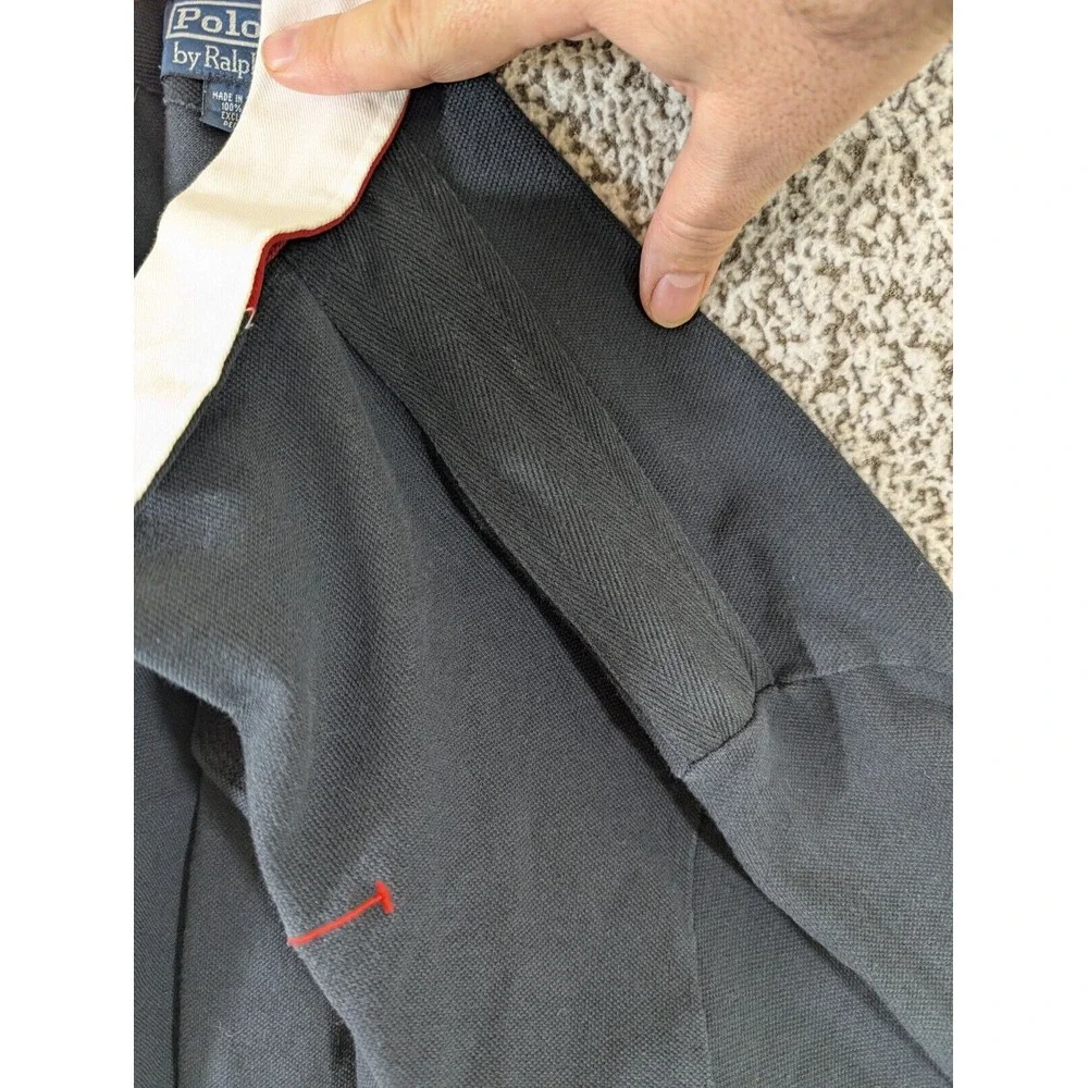Vtg POLO Ralph Lauren Mens Black Polo Shirt Large Embroidered Red Pony Mesh Vent